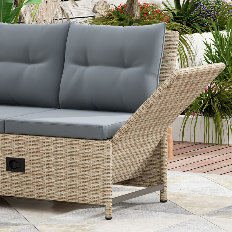 Patio esterno 4 pezzi per tutte le stagioni divano in Rattan di vimini PE Set di mobili da esterno con schienali regolabili per cortile, piscina, grigio