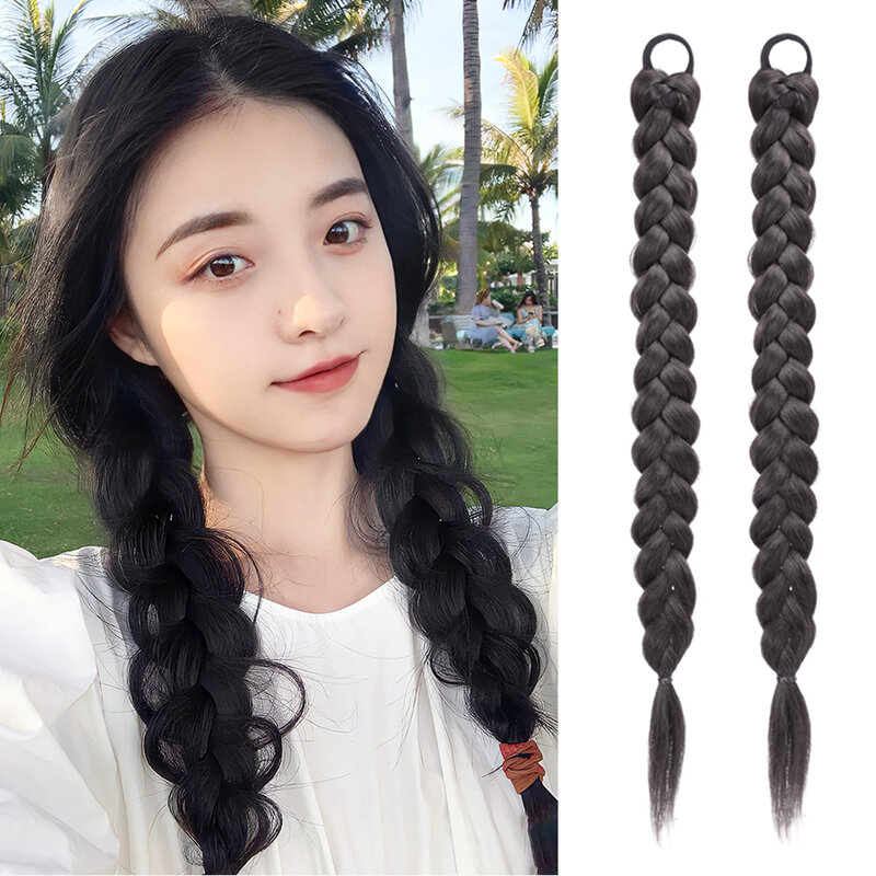 Synthetic Long Twist Braid Ponytail Extensions With Rubber Band Boxing Braided Hair Extensions For Women Daily Use