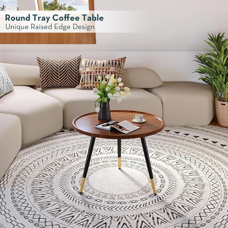 US Round Coffee Table Small Modern Coffee Tables Rustic Farmhouse Center Table for Living Room Home Office Mid Century Accent