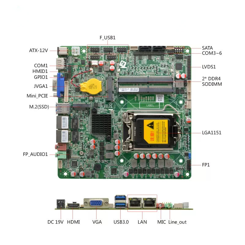 ทั้งหมดในหนึ่งเครื่องคอมพิวเตอร์เมนบอร์ดอินเทลชิปเซ็ต B250 H310C i3 LGA1151 i5 i7 PS2 LAN COM LVDS GPIO motherboard Mini ITX สำหรับเครื่องแคชเชียร์