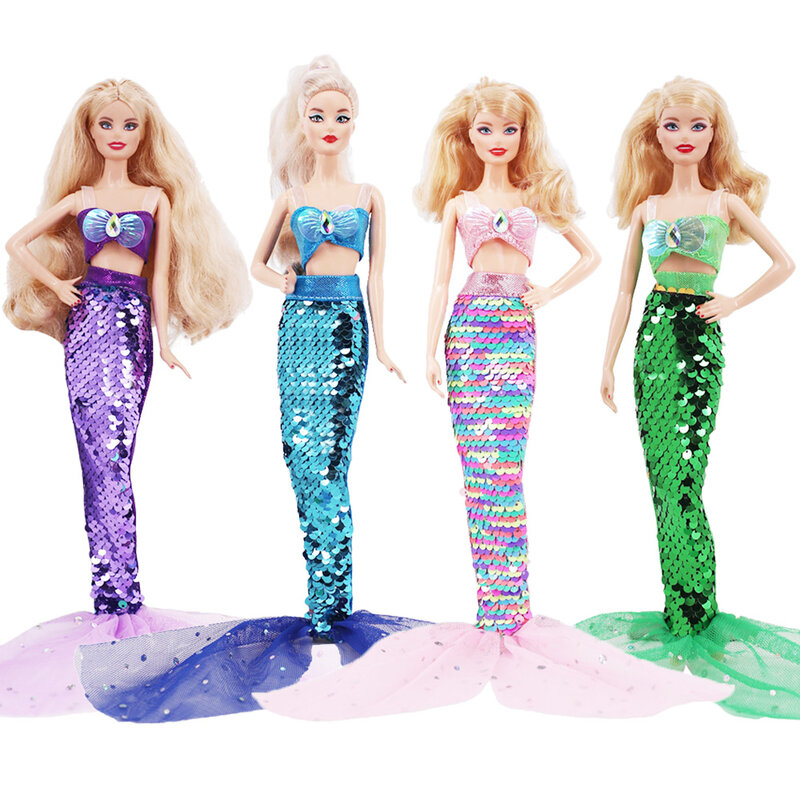 Ubranka dla lalki dla Barbiees błyszczące motyw ryby sukienka z trenem kostium syreny dla barbie ubranka dla lalki akcesoria 1/3BJD sukienka Blyth