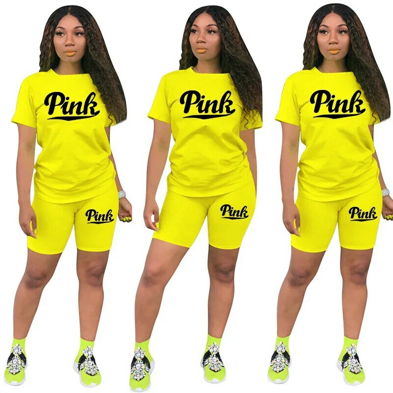 Summer Outfits for Women 2023 Women's Shorts Two Piece Set O-Neck Tee Tops+Pencil Shorts Gym Tracksuit Short Sets Jogging Suit