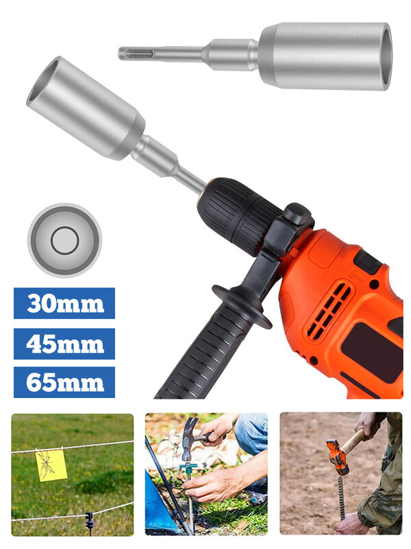 30/45/65mm Ground Rod Driver Tools Forged Steel Ground Rod Driver Rod Bits Socket Compatibility SDS-PLUS Electric Hammer Drills