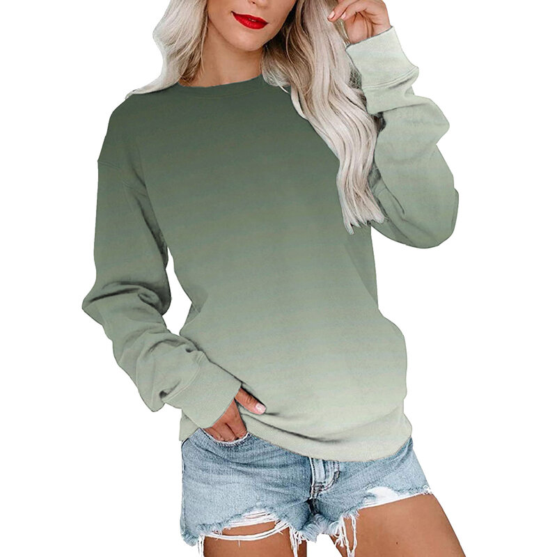 Suéter de cuello redondo degradado con estampado 3D para mujer, ropa informal de tendencia