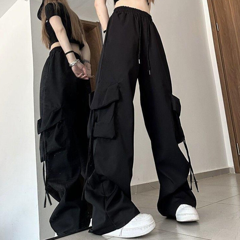 Pantalones Cargo de cintura alta para mujer, ropa de calle Hip Hop, americana, de secado rápido, con bolsillos grandes, informales