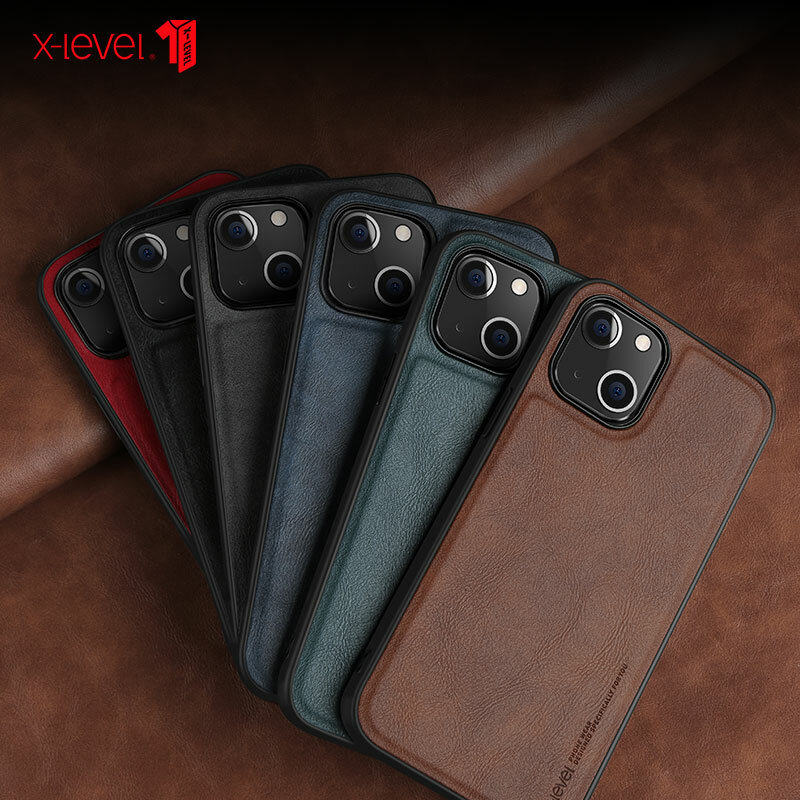 Funda For iPhone 13 14 Pro Max Case Luxury Vintage Leather + TPU Protective Back Cover for iPhone 13 14 Pro кожа чехол X-Level