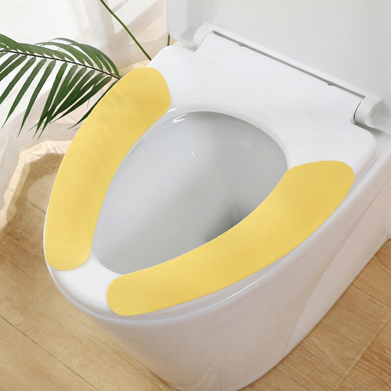 1 Pair Soft Toilet Seat Cover Washable Paste Toilet Seat Pad  Bathroom Warmer Seat Lid Cover Pad Closestool Sticky Mat Villus