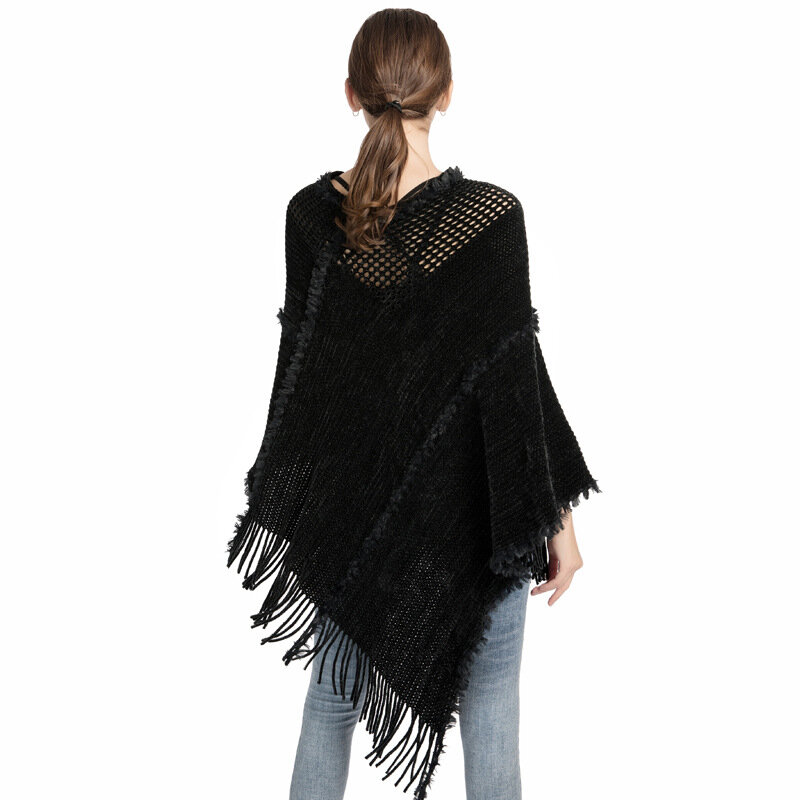 Poncho syal rajut rumbai wanita, jubah Pullover kasmir imitasi baru musim gugur dan musim dingin