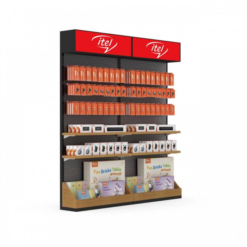custom，Customized Cell Phone Shop Display Shelves Cabinet With Hooks And Metal Wood Stand Cabinet