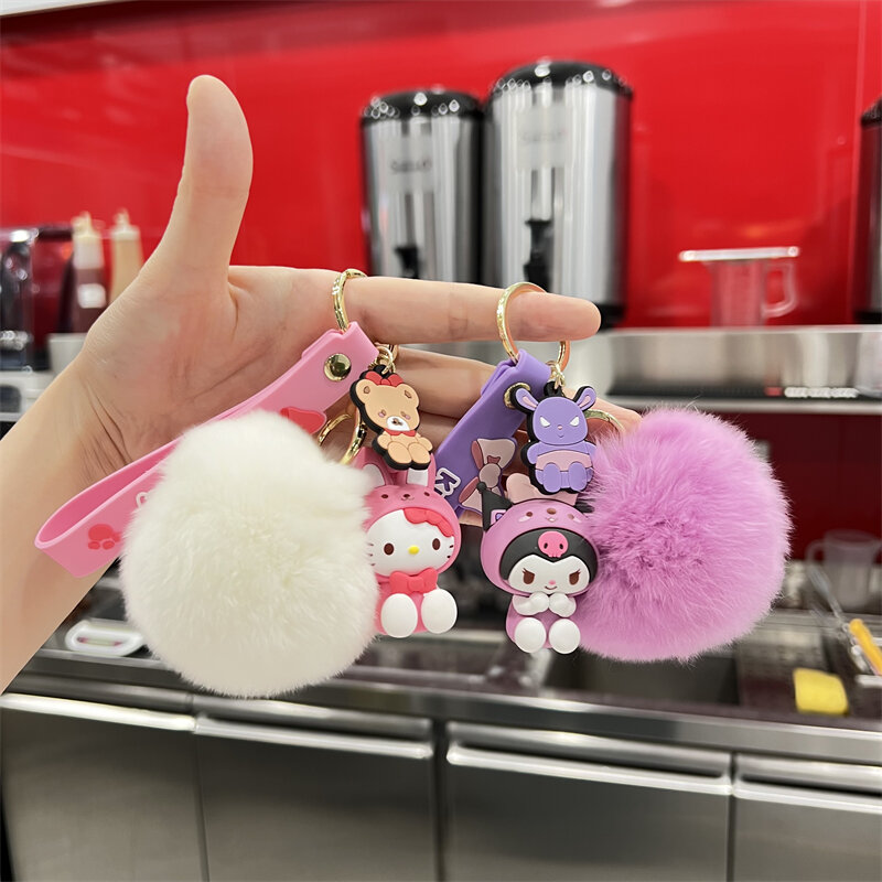 Sanrio Gantungan Kunci Hello Kitty lucu kartun Melody Kuromi Cinnamoroll liontin boneka dekorasi Keyring perhiasan gadis & hadiah mainan anak