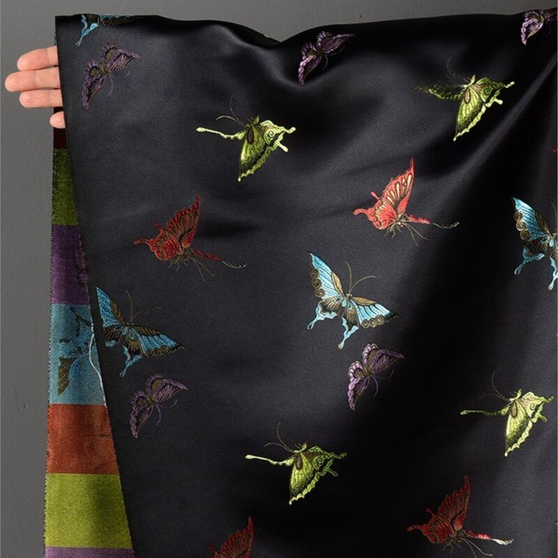 Hitam, warna kain brokat baru gaya Cina nasional rompi mantel Retro piring mulut ban kain