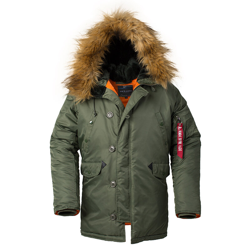 2024 Winter N3B down jacket men's long coat Military fur hat warm Korean parka long cotton-padded jacket