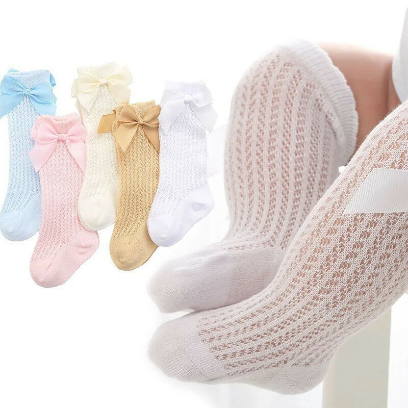 جوارب شبكية مانعة الانزلاق للأطفال والفتيات ، مصنوعة من القطن ، عالية الركبة ، لحديثي الولادة ، الصيف