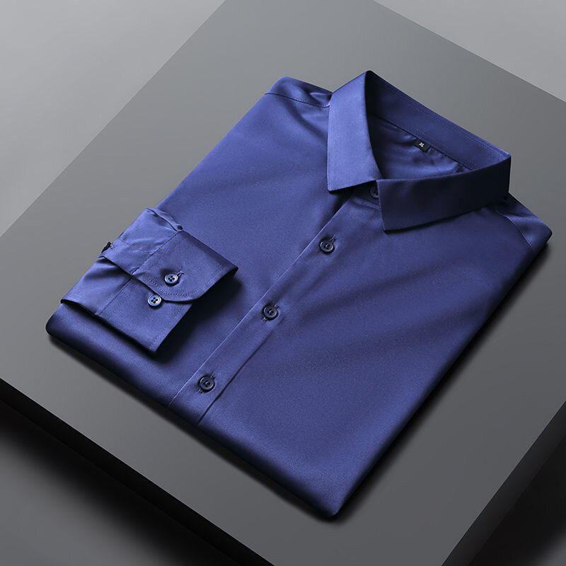 NewZ154 Мужская рубашка из шафрана и ледяного шелка, рабочая одежда с длинным рукавом, не гладить и не мнется