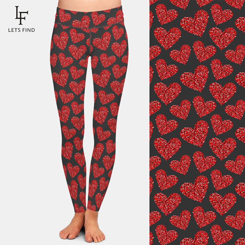 LETSFIND-mallas con estampado de corazón para mujer, pantalones elásticos de Fitness, de cintura alta, color gris oscuro, para el Día de San Valentín