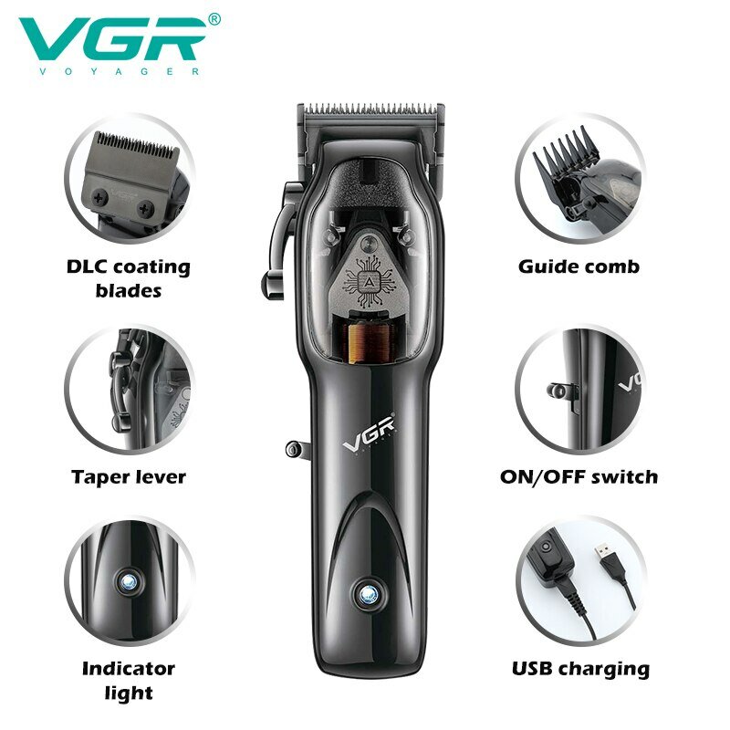 VGR 헤어 클리퍼 전문 헤어 커팅 머신, 무선 헤어 트리머, 전기 이발사 이발 트리머, 남성용 V 653