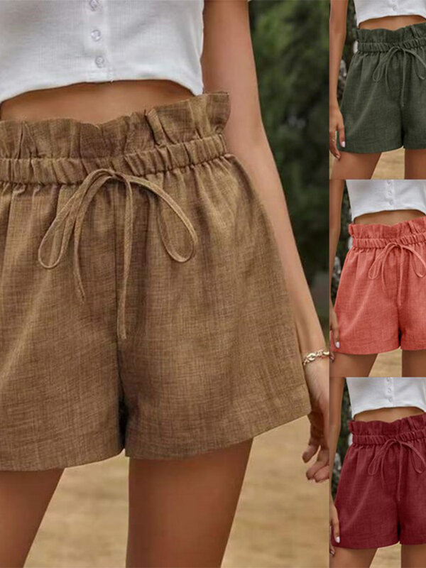 Wish-pantalones cortos de pierna ancha para mujer, Shorts cómodos e informales, de encaje, de cintura alta, estilo europeo, novedad de verano 2024