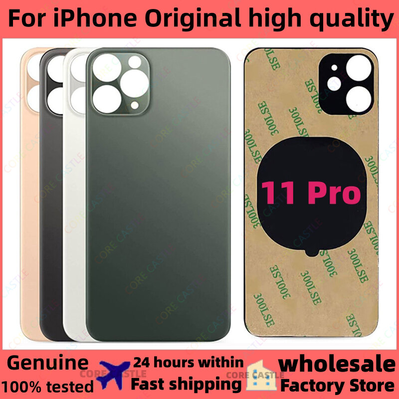 For iPhone 11 Pro Back Glass Panel Battery Cover Replacement Parts Original OEM Big Hole Camera Rear Door Housing+3M Tape+Logo