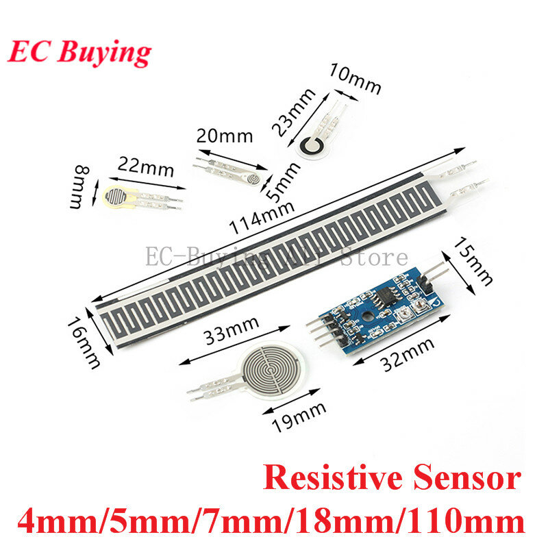 Резистивный тонкопленочный датчик давления, гибкий чувствительный к силы резистор, модуль нагрузки 4/5/7/18/110 мм для Arduino