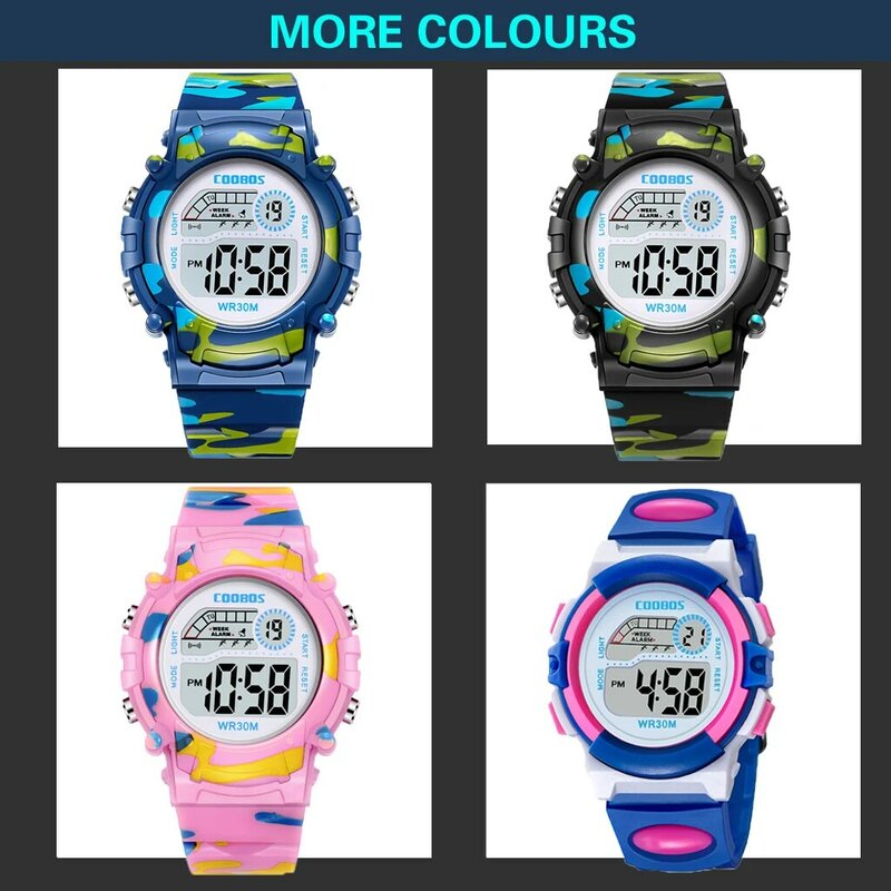 Jam tangan militer Digital untuk anak laki-laki perempuan, jam tangan olahraga Alarm tanggal bercahaya tahan air, jam tangan elektronik pelajar