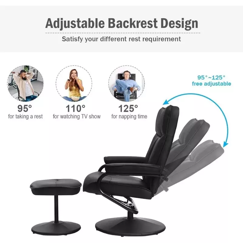 Cadeira de massagem com controle remoto para otomano, ergonômico Lounge Chair, estofados PVC Leather Swivel Poltrona