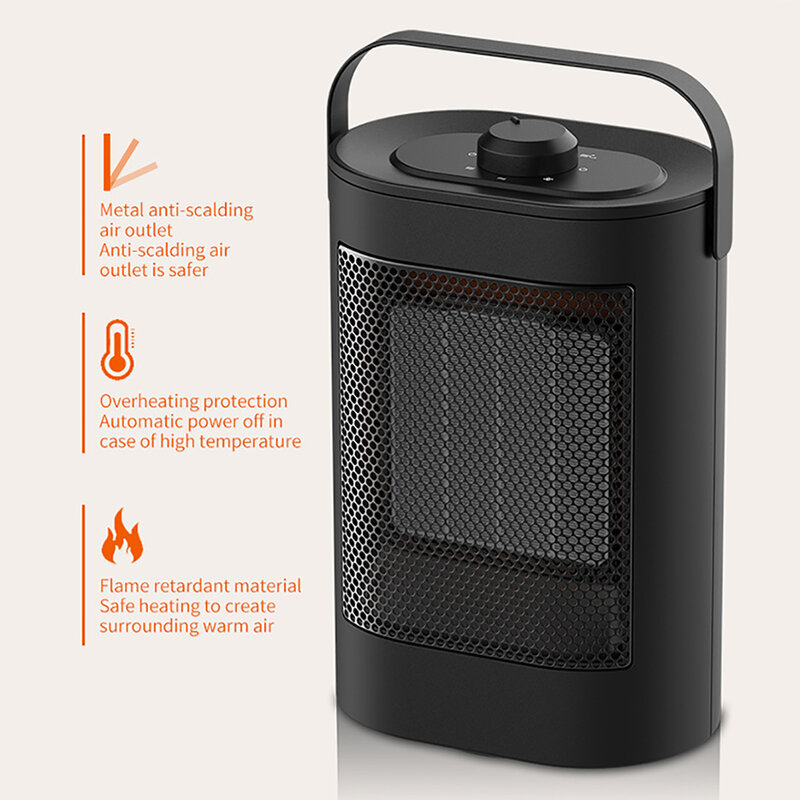 Petit radiateur électrique portable en céramique pour la maison et le bureau, radiateurs d'intérieur, chauffage rapide, thermostat, 900W
