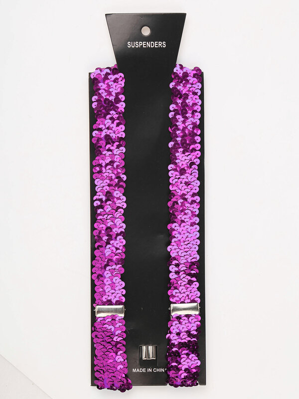 Unisex Adult Sparkling Sequin Suspenders Y-Back 3 Clip Ends Adjustable Elastic Trouser Braces Party Club Costumes Accessory