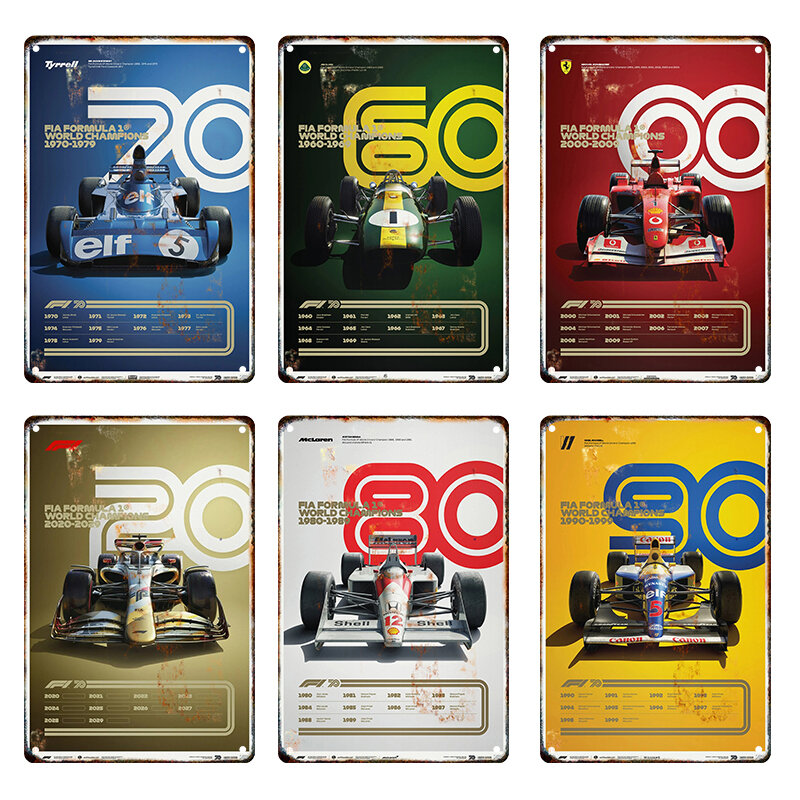 Formula 1 80S Retro Mobil Armada Timah Tanda Logam Poster Balap F1 Seni Dinding Dekorasi Rumah Gambar Papan Modern Dekorasi Dinding Rumah Mural