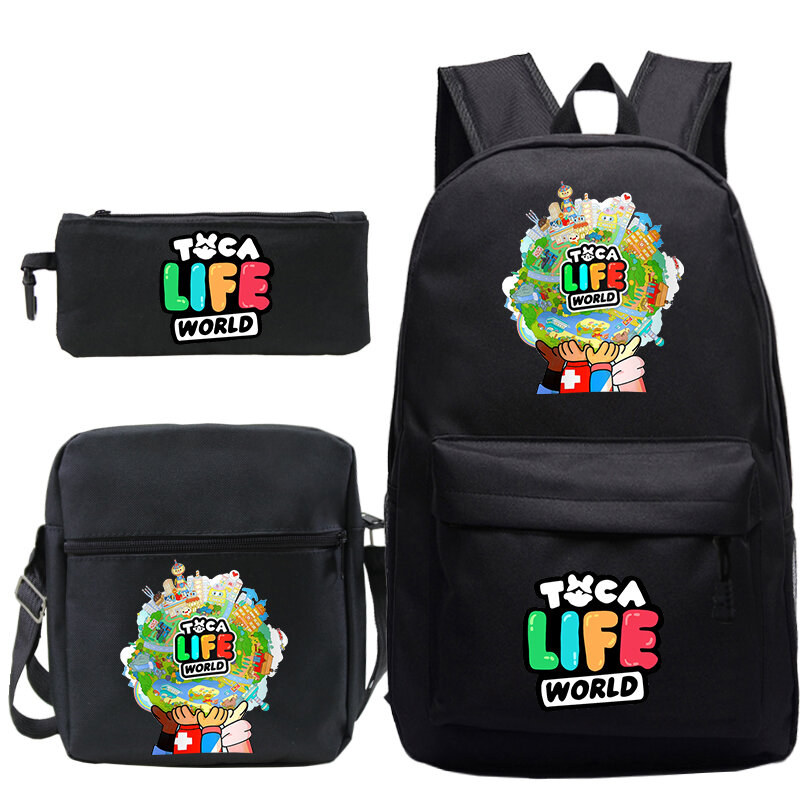 Mochila de Anime Toca Life World para mujer, bolsa de viaje para ordenador portátil, juego Toca Boca Life World, mochilas escolares, 3 unidades por juego