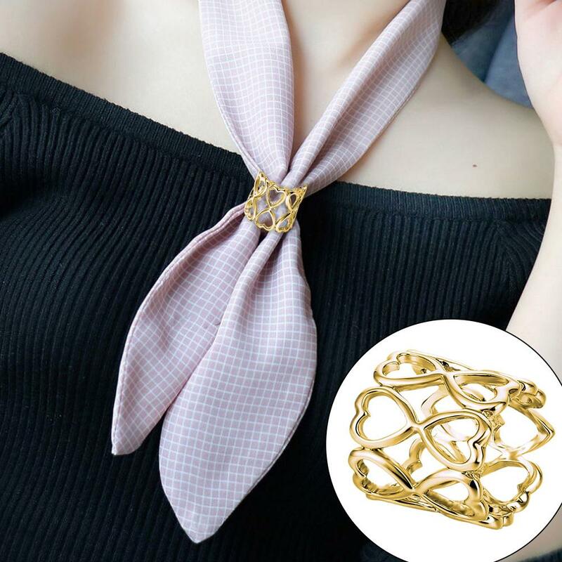 Fashion Scarf Silk Buckle Hollow Heart Knotted Button Shirt Shawls Clothing Jewelry Scarves Accessory T-Shirt Buckle Hem Ho M4A4