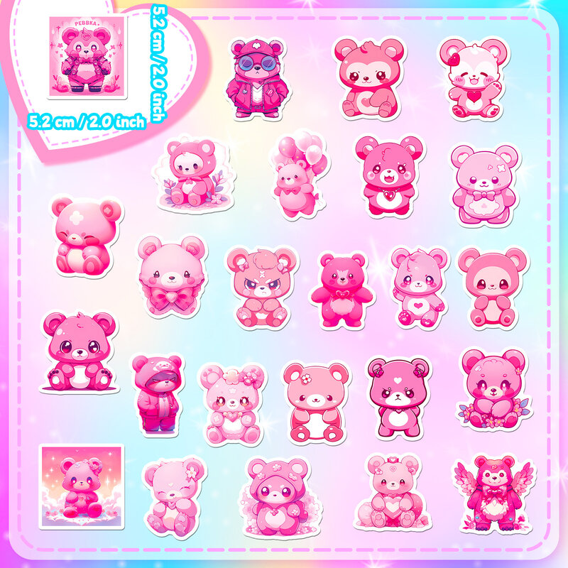 Pegatinas de Graffiti de la serie de osos de dibujos animados rosas para ordenador portátil, decoración de escritorio, Juguetes DIY, venta al por mayor, 50 piezas