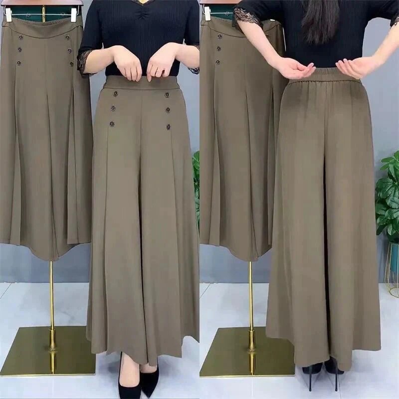 Hot Sale-Pleated Wide Leg Pants Women Loose Pants Wide Leg Outdoor Skirts Dance Party Clothing Pleated High Waist Elastic Long
