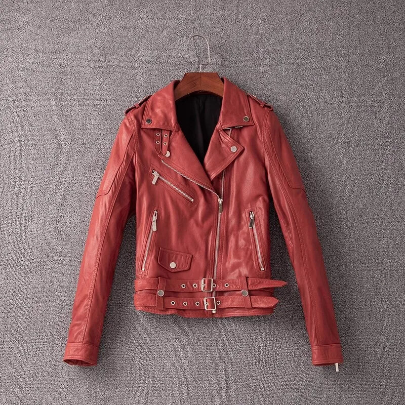 2024 진짜 가죽 여성 코트, 바이커 무두질 양가죽 재킷, 블랙 슬림 의류, 판매, 무료 배송