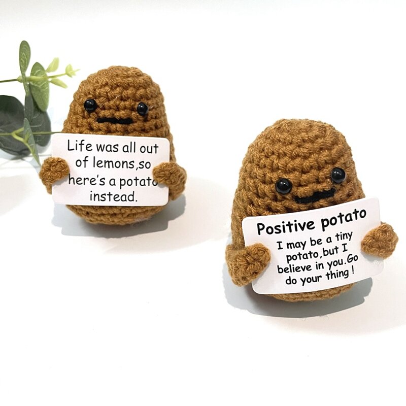 2Pcs Funny Positive Potato Toy, Cute Crochet Potato Doll With Positive Card