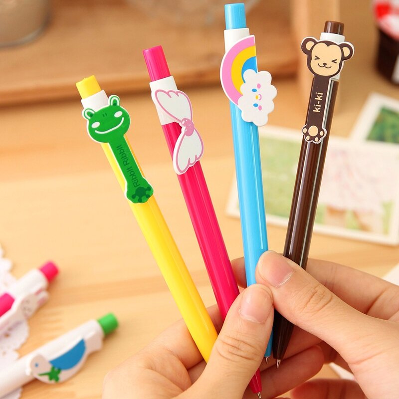 1 sztuk 0.5mm śliczne Kawaii długopis kreatywny pióro do szkoły materiały biurowe koreańskie piśmiennicze z wykończeniem z kolorowych pomponów długopisy