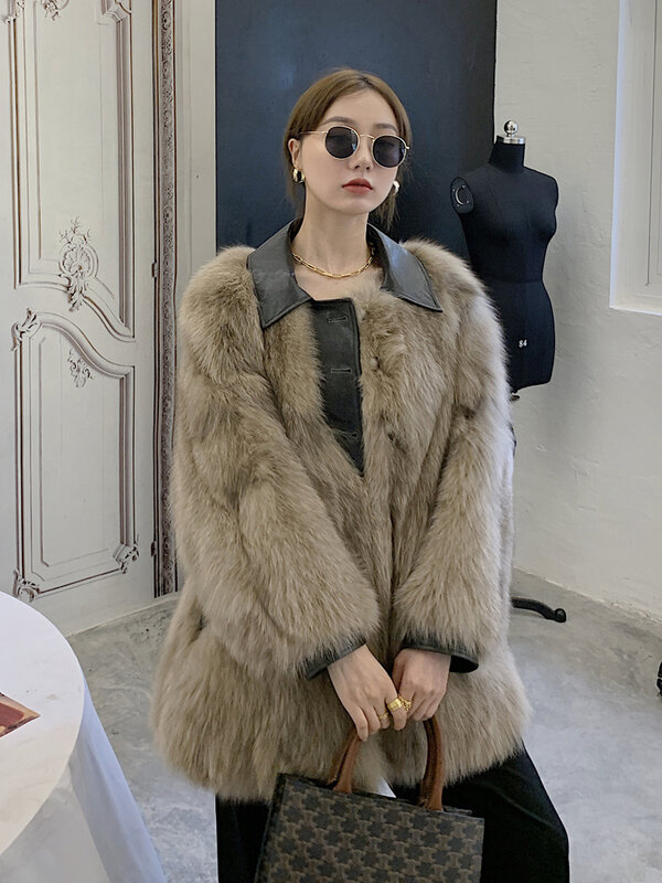 Cappotto di pelliccia di pelliccia di volpe giovane di media lunghezza Haining nuova pelliccia cappotto di pelliccia di moda integrato inverno