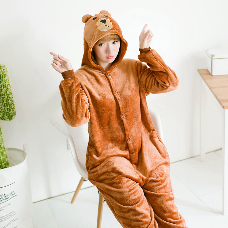 Braunbär Tier Overall Pyjama mit Taschen stilvolle Persönlichkeit respektable sportliche angenehme Winter Plüsch Homewear für Frauen