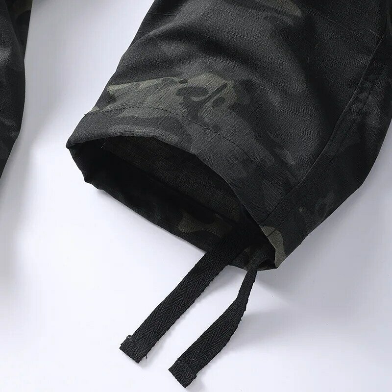 Pantalones Cargo de camuflaje negro clásico para hombres, pantalones holgados sueltos, bolsillo recto, tela de densidad, ropa de calle