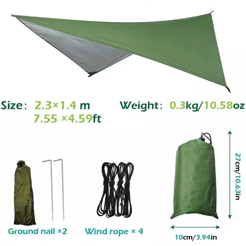 Hammock Berkemah Terpal Hujan Terbang, Tahan Air Tenda Tapak Penampungan Kanopi Kerai Kain Piknik Tikar untuk Luar Ruangan Tenda Mendaki Pantai
