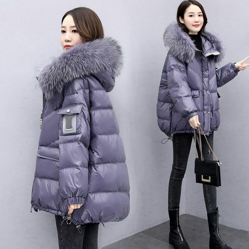 Jaket Down katun kasual Fashion 2023, jaket katun pas longgar versi Korea musim gugur/musim dingin baru dengan mantel kerah bulu besar