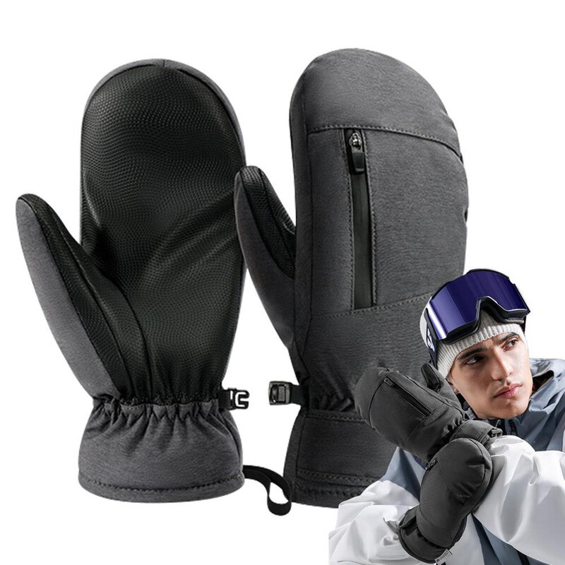 1 Pair Skiing Gloves Winter Warm Touch-Screen Fleece Non-slip Snowboard Snowmobile Skiing Cycling Gloves For Men