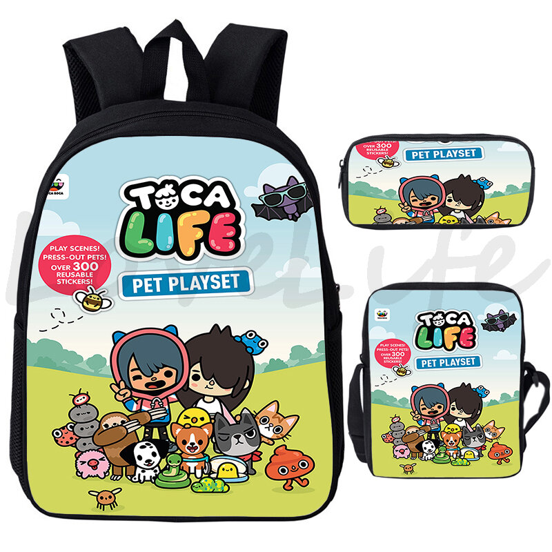 Toca Life World กระเป๋าเป้สะพายหลังเด็ก Bookbag 3ชิ้น/เซ็ต Mochila เด็ก Toca Boca Life World Schoolbags วัยรุ่นกระเป๋าเป้สะพายหลัง