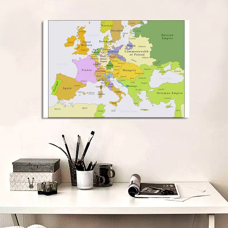 لوحة من قماش الفينيل غير المنسوج بتصميم خريطة أوروبا في 150-100 سم ملصق كبير 1700-1850 سم ديكور المنزل للوازم المدرسية