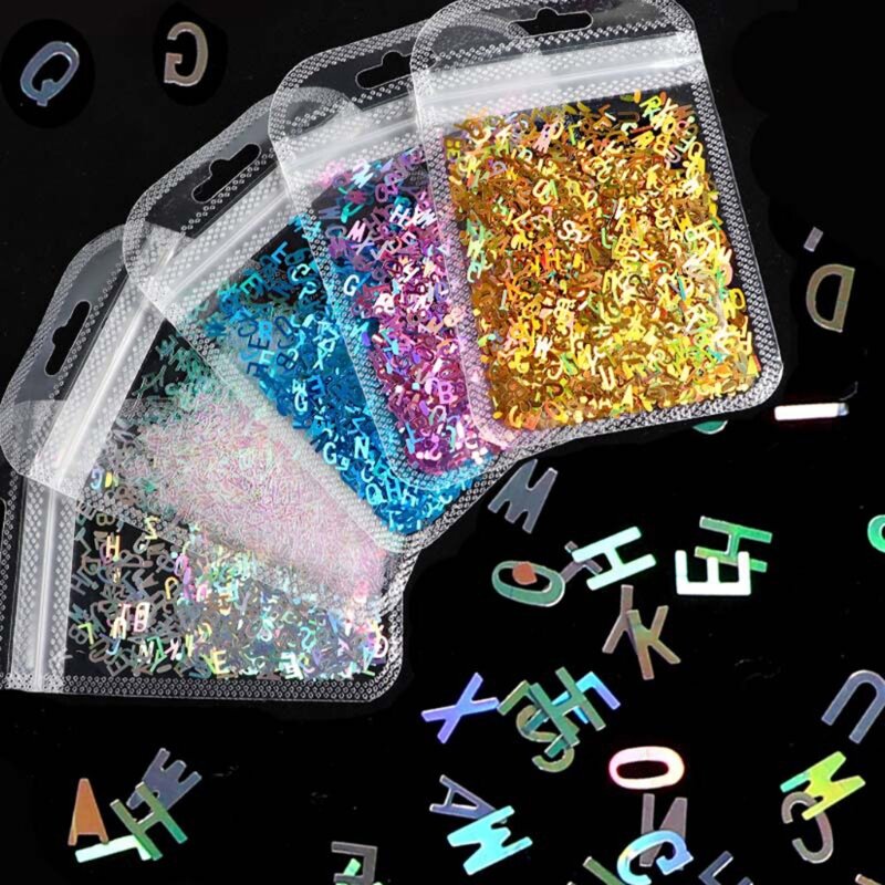 Y1UE 3D holographische Art Dekorationen für DIY Kristall UV Epoxidharz Formfüllungen für funkelnde englische Buchstaben Seq