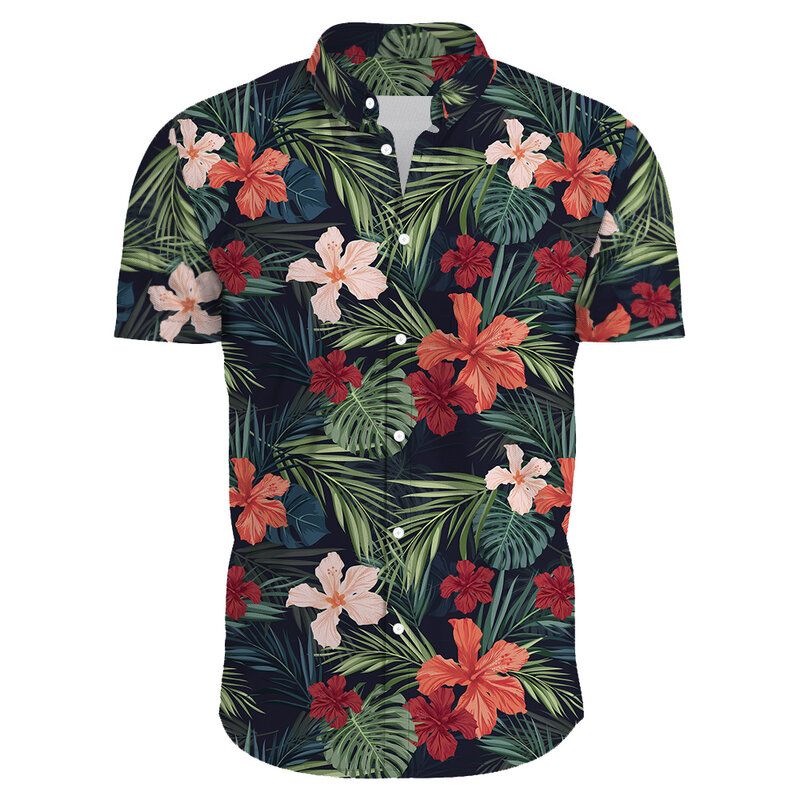 Гавайская Мужская рубашка с цветочным принтом, повседневный топ с коротким рукавом, модная мужская одежда, большие размеры, рубашка с цветочным принтом, на лето