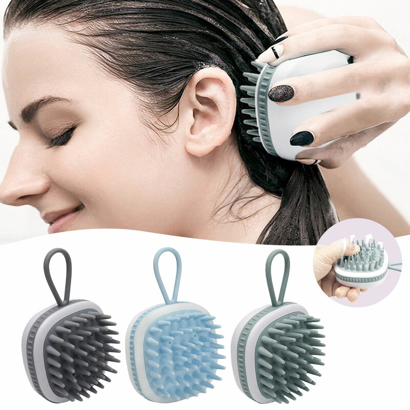 Escova de silicone para o cuidado do couro cabeludo, pente redondo portátil para shampoo, portátil, para banho e chuveiro