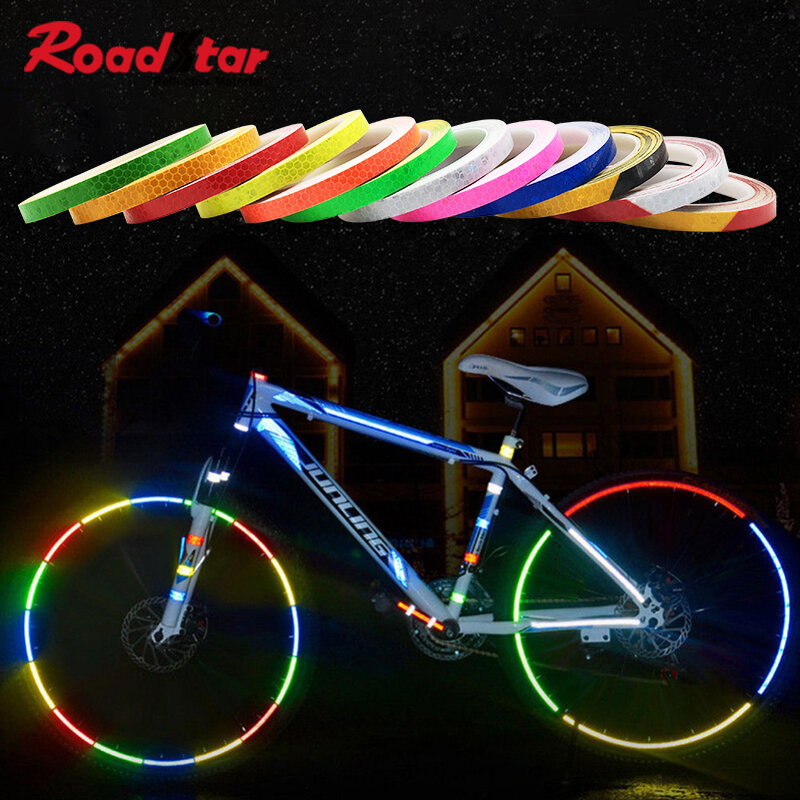 Roadstar-cinta reflectante autoadhesiva para bicicleta de montaña, cinta de seguridad para carretera, decoración fluorescente, 1cm x 8m, RS-6490