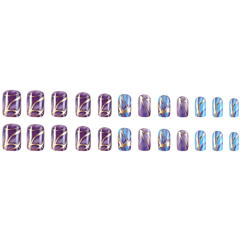 Uñas postizas de bailarina de longitud media, uñas postizas francesas azules y púrpuras, cubierta completa, presione en las uñas, puntas de uñas de cubierta completa, 24 unids/lote por caja