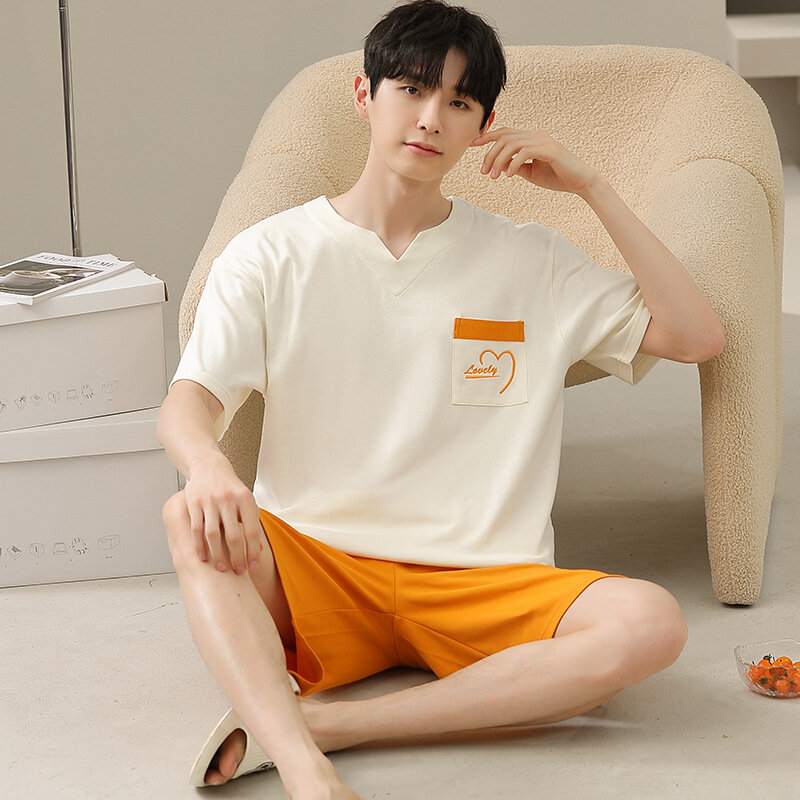 Korea Fashion pria pakaian tidur musim panas Modal lembut keren celana pendek piyama Set pemuda anak laki-laki pakaian rumah kasual pakaian santai 5XL kapal bebas