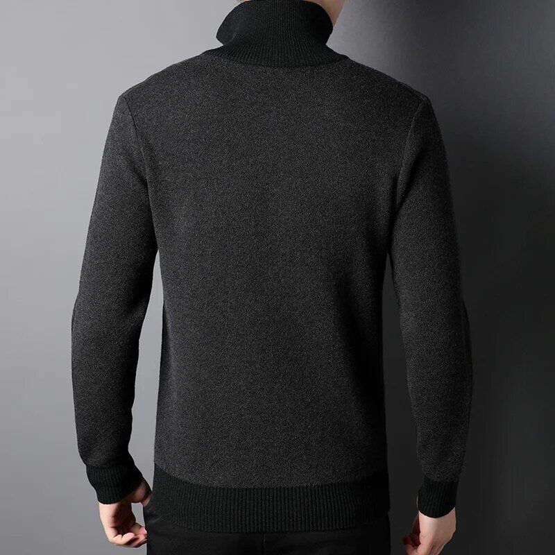 Cashmere Sweater Men's Winter Zipped Stand Collar 100% Wool Extra Thick Pullover Loose Casual Knitted Bottoming Sweater